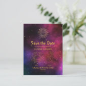 Zodiac Cancer en Aquarius Burgundy Save the Date Aankondigingskaart (Staand voorkant)