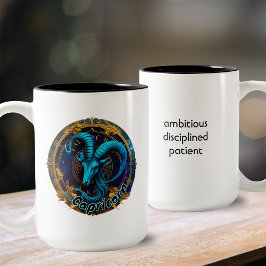 Zodiac Capricorn Blue and Gold Waterverf Tweekleurige Koffiemok