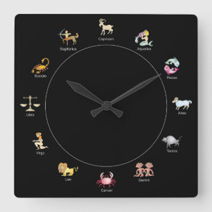 Zodiac Cartoon Symbool Vierkante Klok