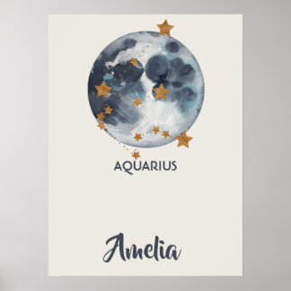 Zodiac Celestial Aquarius Nursery Wall Art Poster
