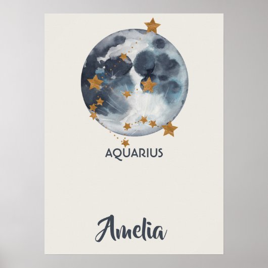 Zodiac Celestial Aquarius Nursery Wall Art Poster (Voorkant)