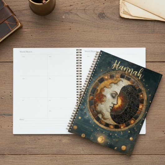Zodiac Celestial Crescent Moon Monogram Planner
