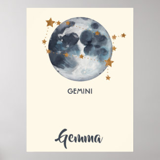 Zodiac Celestial Gemini Nursery Wall Art Poster