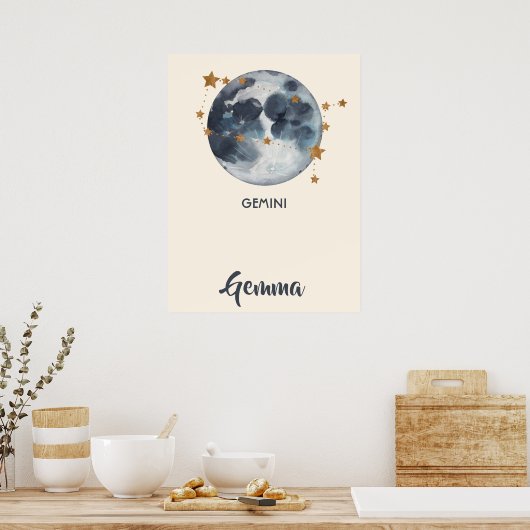 Zodiac Celestial Gemini Nursery Wall Art Poster (Keuken)