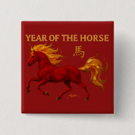 Zodiac Chinese New Year 2026 Yang Fire Horse Vierkante Button 5,1 Cm