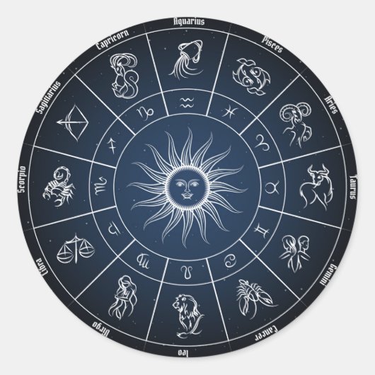 Zodiac circle with horoscope signs ronde sticker (Voorkant)