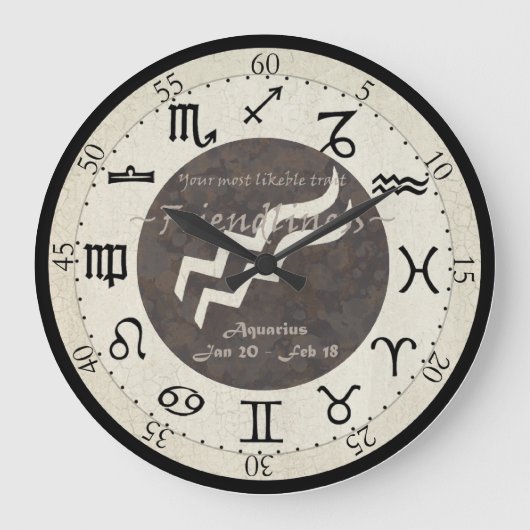Zodiac Clock - Aquarius Grote Klok (Voorkant)