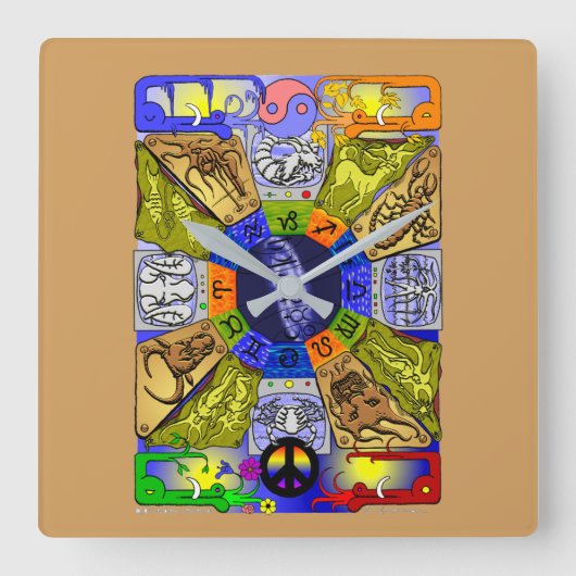 Zodiac Clock Vierkante Klok (Voorkant)
