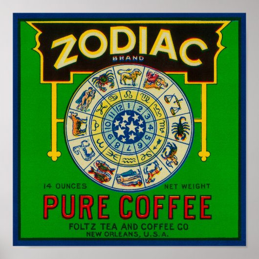 Zodiac Coffee LabelNew Orleans, LA Poster (Voorkant)