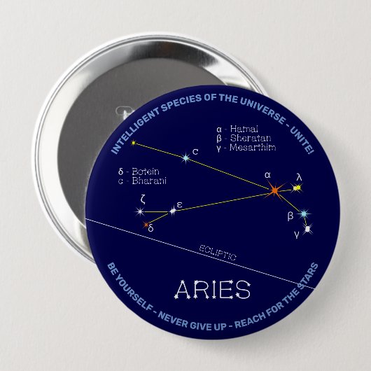 Zodiac Constellation Aries Ronde Button 4,0 Cm (Voorkant /achterkant)
