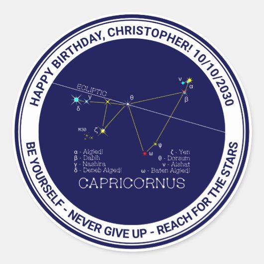 Zodiac Constellation Capricornus Ronde Sticker (Voorkant)