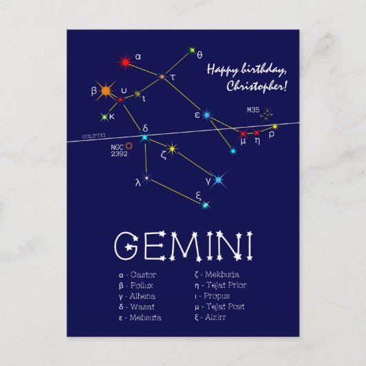 Zodiac Constellation Gemini Briefkaart (Voorkant)