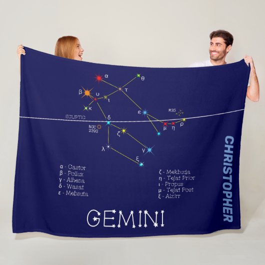 Zodiac Constellation Gemini Fleece Deken (In situ)