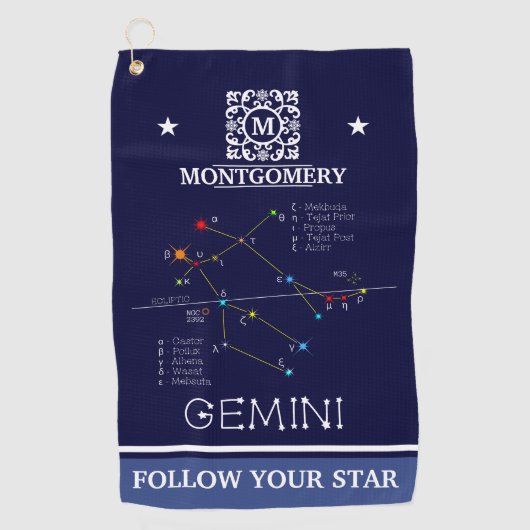 Zodiac Constellation Gemini Golfhanddoek (Voorkant)