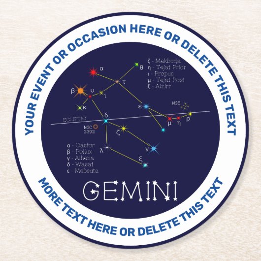 Zodiac Constellation Gemini Ronde Kartonnen Onderzetter (Voorkant)