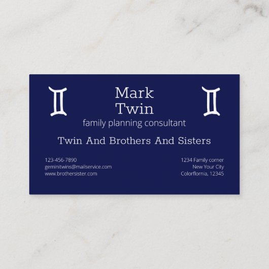 Zodiac Constellation Gemini Visitekaartje (Achterkant)