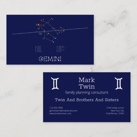 Zodiac Constellation Gemini Visitekaartje (Voorkant / Achterkant)