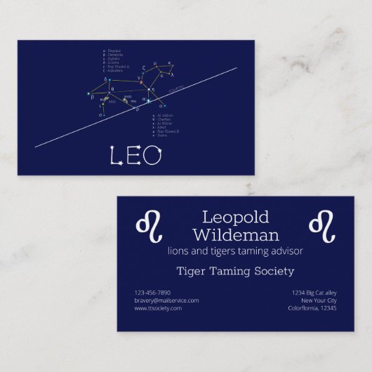Zodiac Constellation Leo Visitekaartje (Voorkant / Achterkant)
