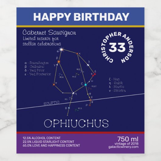Zodiac Constellation Ophiuchus Wijn Etiket (Enkel label)
