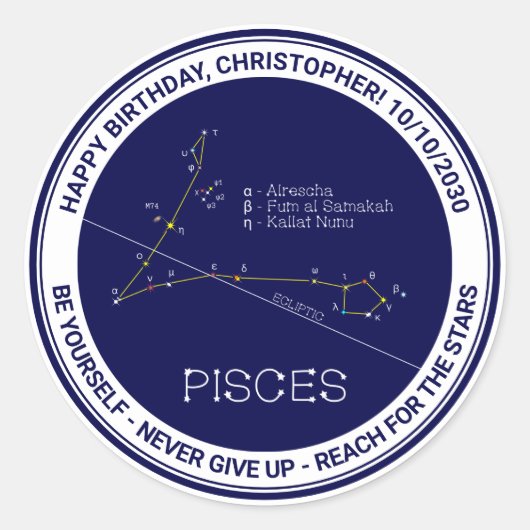 Zodiac Constellation Pisces Ronde Sticker (Voorkant)
