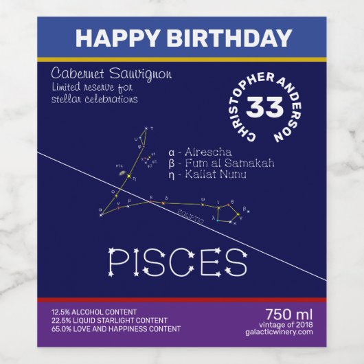 Zodiac Constellation Pisces Wijn Etiket (Enkel label)