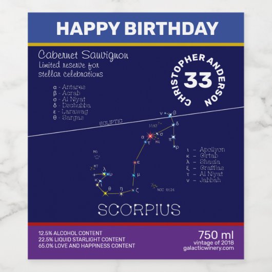 Zodiac Constellation Scorpius Wijn Etiket (Enkel label)