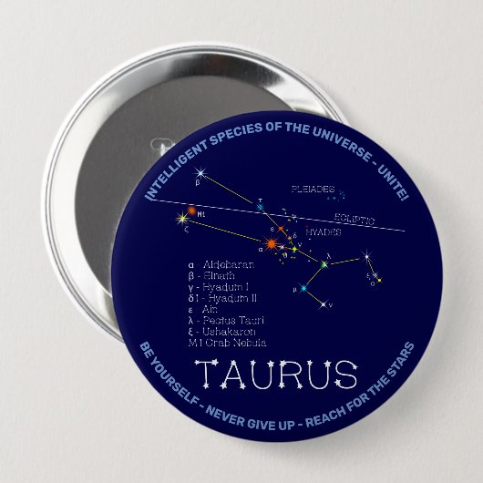 Zodiac Constellation Taurus Ronde Button 4,0 Cm (Voorkant /achterkant)