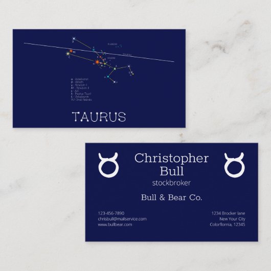 Zodiac Constellation Taurus Visitekaartje (Voorkant / Achterkant)