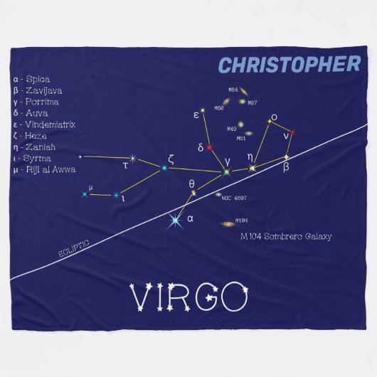 Zodiac Constellation Virgo Fleece Deken (Voorkant (Horizontaal))