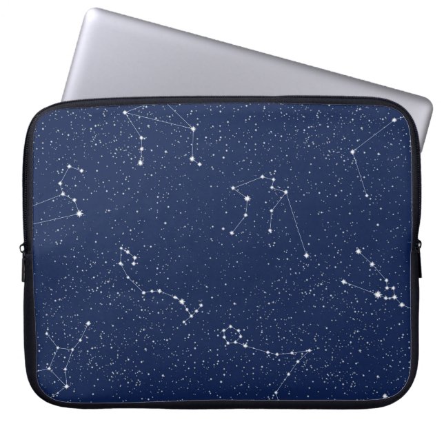 Zodiac Constellations met een donkerblauwe Starry  Laptop Sleeve (Voorkant)