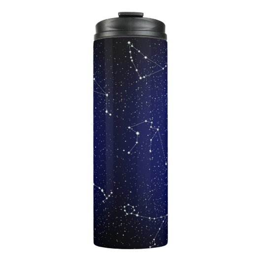 Zodiac Constellations met een donkerblauwe Starry  Thermosbeker (Voorkant)