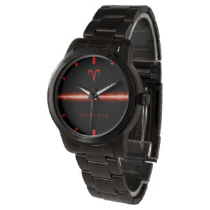 Zodiac Cool Red Fire Line Aangepaste naam Horloge