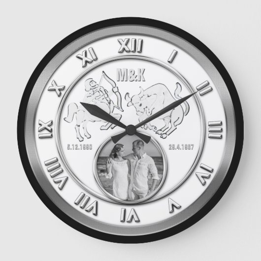 Zodiac Couple Photo Wedding Monogram Jouw signalen Grote Klok (Voorkant)
