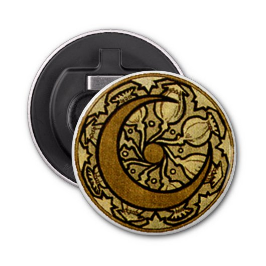 Zodiac Crescent Moon Mucha Button Flesopener (Voorkant)