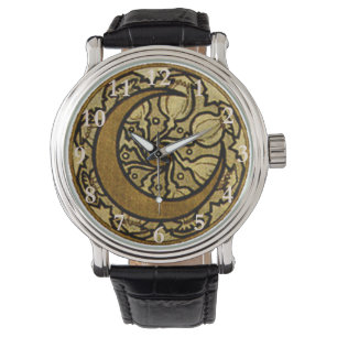 Zodiac Crescent Moon Mucha Horloge