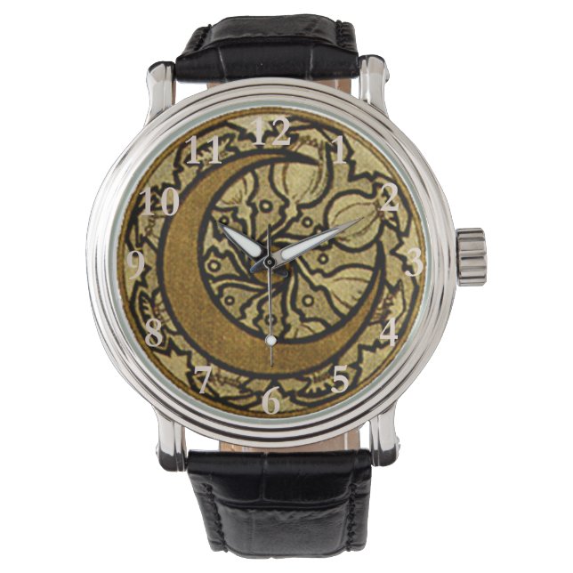 Zodiac Crescent Moon Mucha Horloge (Voorkant)