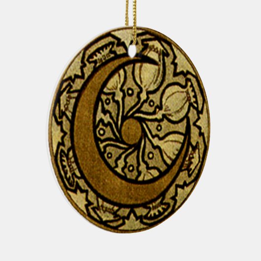 Zodiac Crescent Moon Mucha Keramisch Ornament (Rechts)