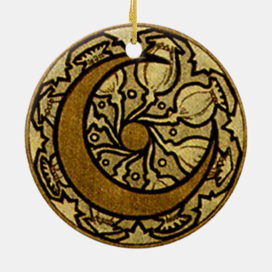 Zodiac Crescent Moon Mucha Keramisch Ornament (Achterkant)