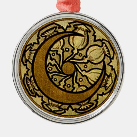 Zodiac Crescent Moon Mucha Metalen Ornament (Voorkant)