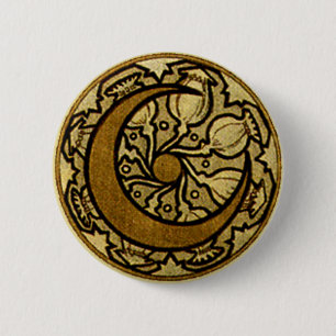 Zodiac Crescent Moon Mucha Ronde Button 5,7 Cm