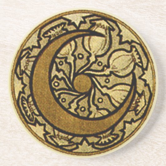 Zodiac Crescent Moon Mucha Zandsteen Onderzetter (Voorkant)