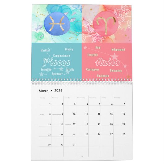 Zodiac Duets 2026 Astrologische kunst Kalender (Mar 2026)