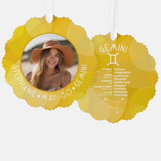 Zodiac Gemini Aangepaste Verjaardag Foto Astrologi Ornament Kaart (Voorkant / Achterkant)