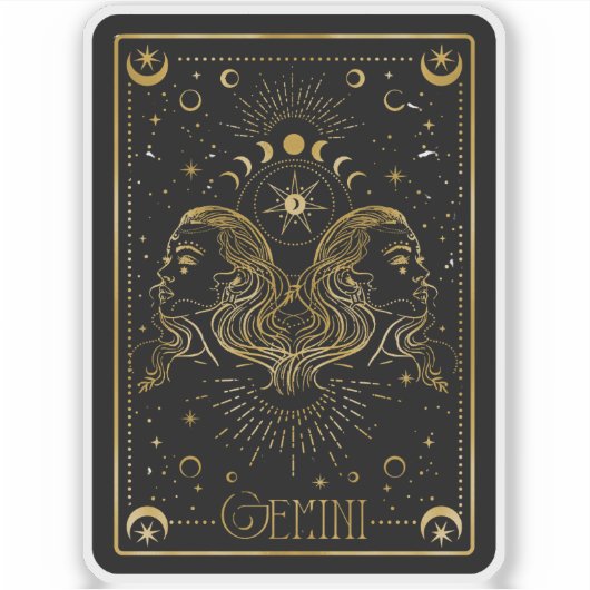 Zodiac Gemini Astrologisch Zwart & Goud Sticker (Voorkant)