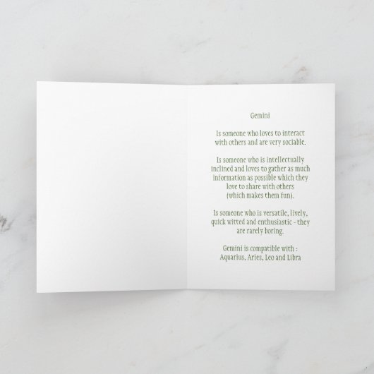 Zodiac: Gemini 'De tweeling' Kaart (Binnen)