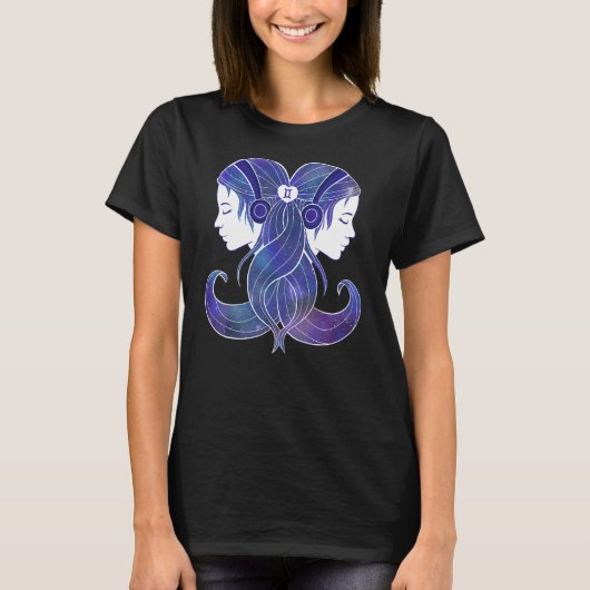 Zodiac Gemini Girl met Galaxy en hoofdtelefoon T-shirt (Voorkant)
