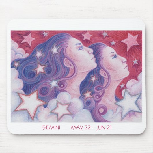 Zodiac Gemini mousepad witte grens Muismat (Voorkant)