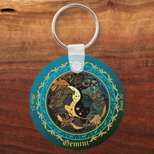 Zodiac Gemini Naam aanpassen, DATUM Sleutelhanger (Voorkant)