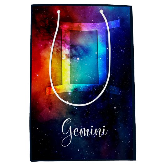 Zodiac: Gemini Rainbow Space Medium Cadeauzakje (Voorkant)