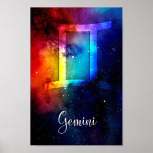 Zodiac: Gemini Rainbow Space Poster